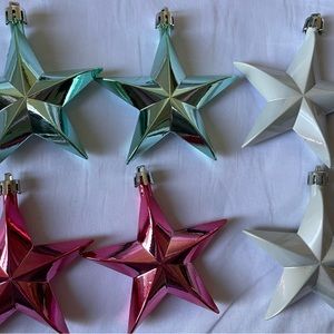 Lot Of 6 Shatterproof Plastic Star Multi-colored Christmas Ornaments